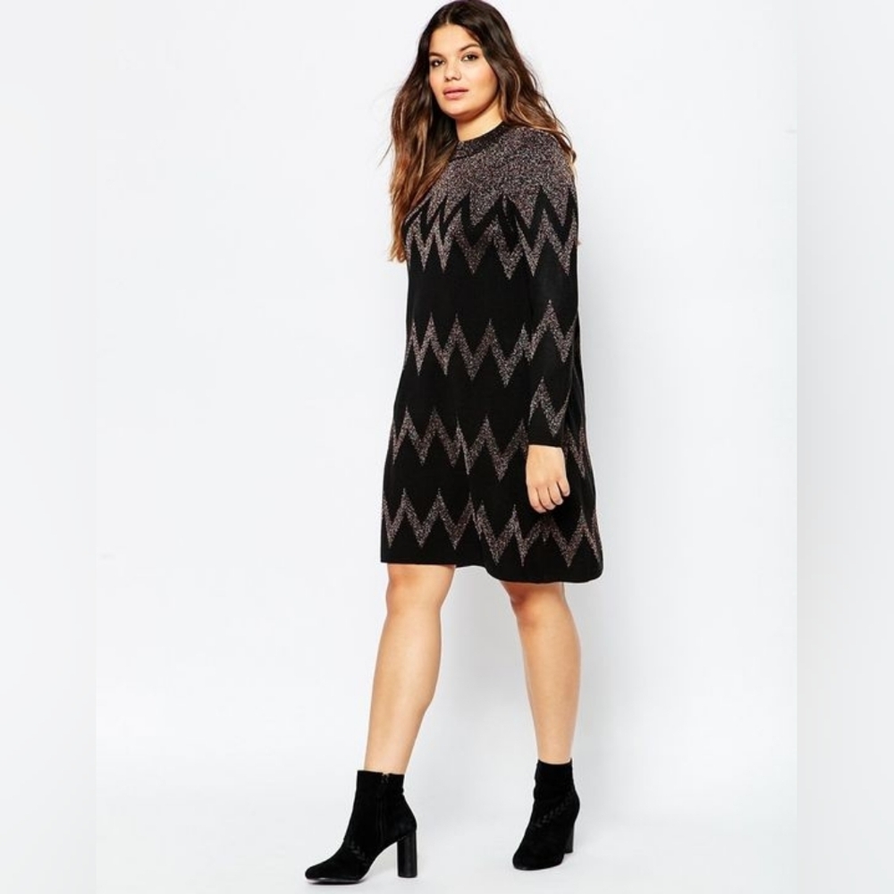ASOS Christmas Colorful‎ Long Sleeve Festive Holiday Chevron Knit Sweater Dress